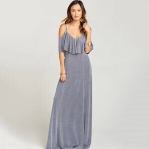 NWT Show Me Your Mumu Renee Ruffle Maxi Dress Dancing Queen Shine Smoke Size XS